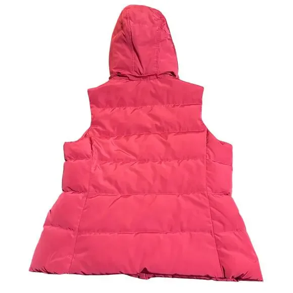 Talbots Size Large Pink Puffer Vest Fur Hood Duck Down Fill Winter Skiing Women - Picture 2 of 11
